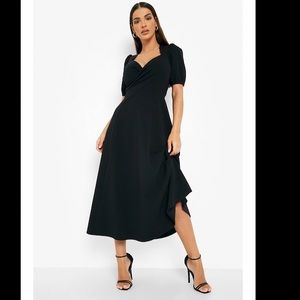 Wrap Puff Sleeve Midaxi Skater Dress